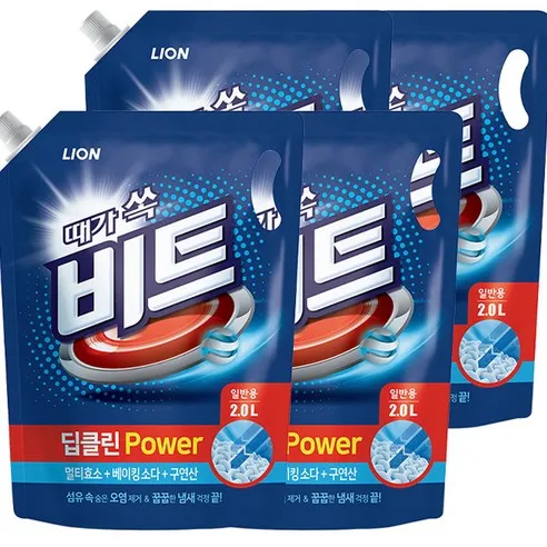 비트 딥클린파워 액체세제 파우치형 일반용  2L, 4개