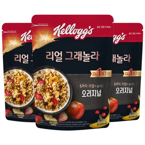 켈로그 리얼 그래놀라 시리얼 오리지널  400g, 3개