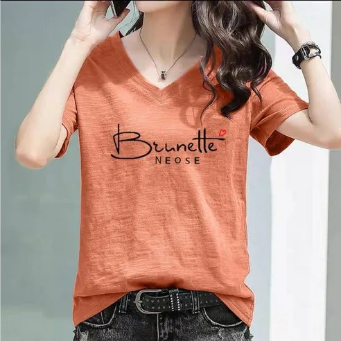 (바로배송)3808 브이넥 슬림핏 면티 여성 반팔티 스판티 슬림핏 여름 티셔츠 베이직 반소매