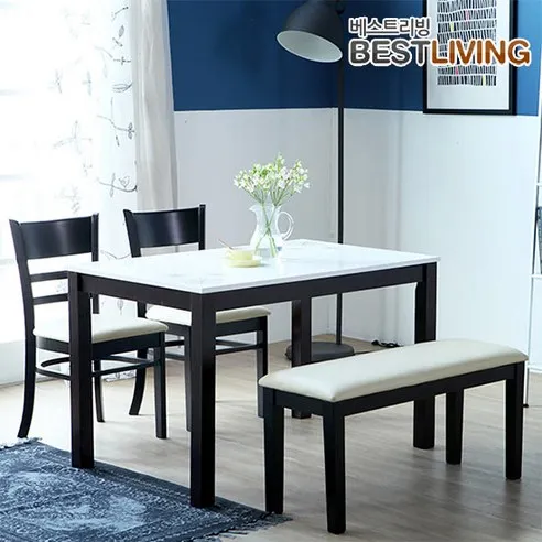 베스트리빙 캘빈 고광택 하이그로시 4인용 식탁 테이블세트/의자2개+벤치의자1개/3colors